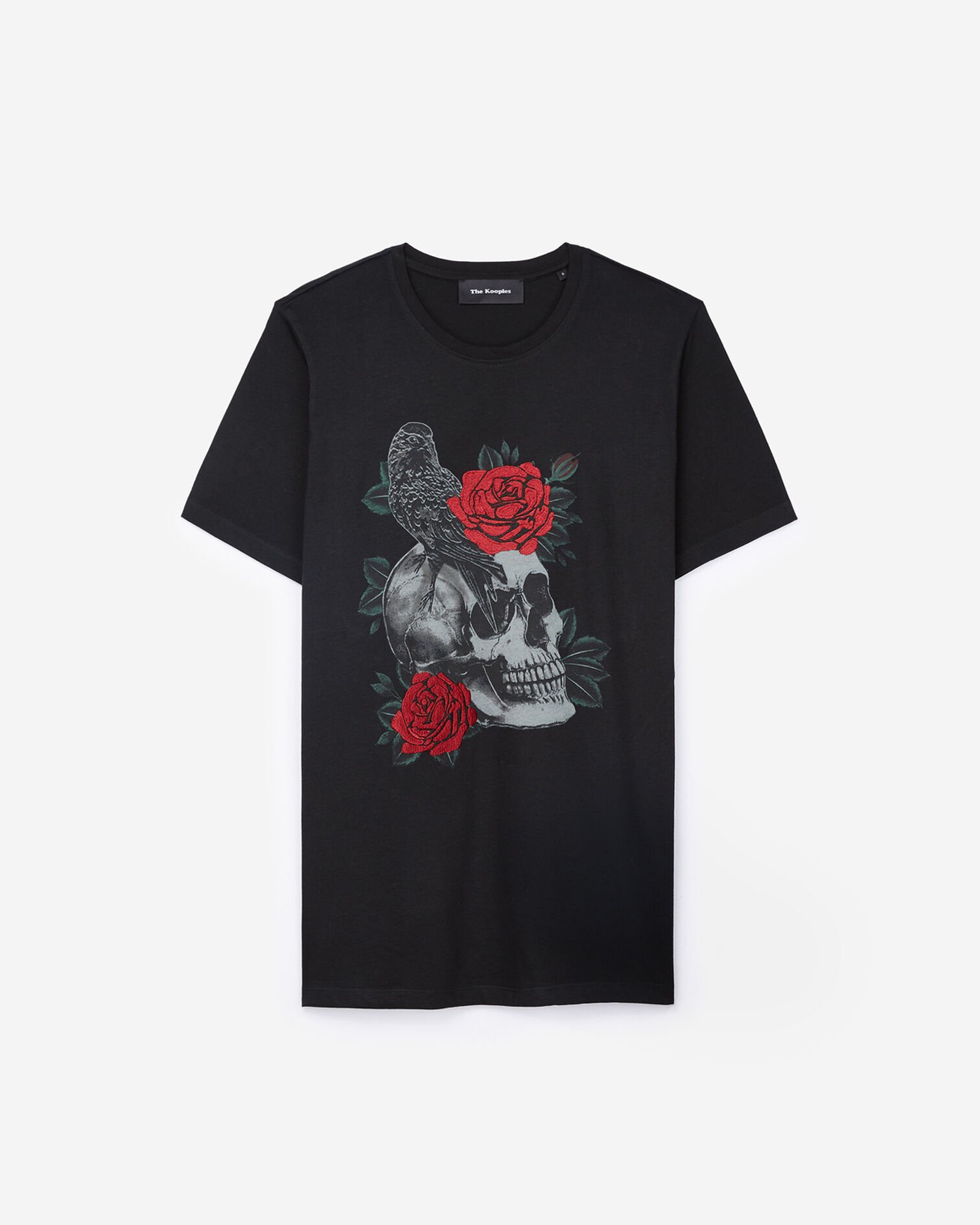 Skull - Roses black cotton T-shirt, BLACK, hi-res image number null
