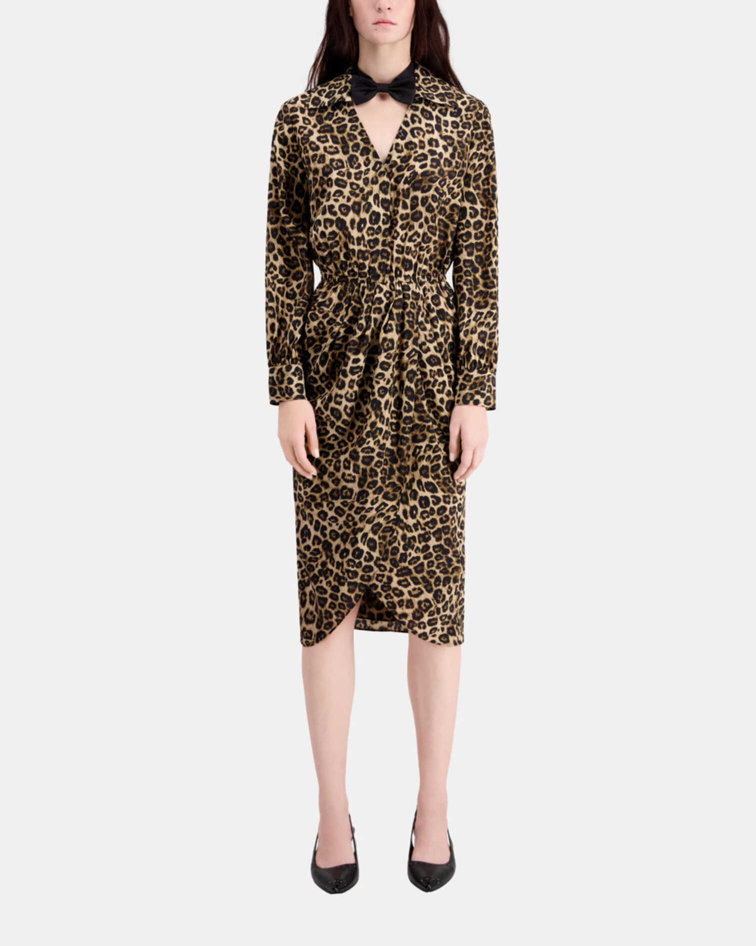 Robe mi-longue imprimée en soie, LEOPARD, hi-res image number null