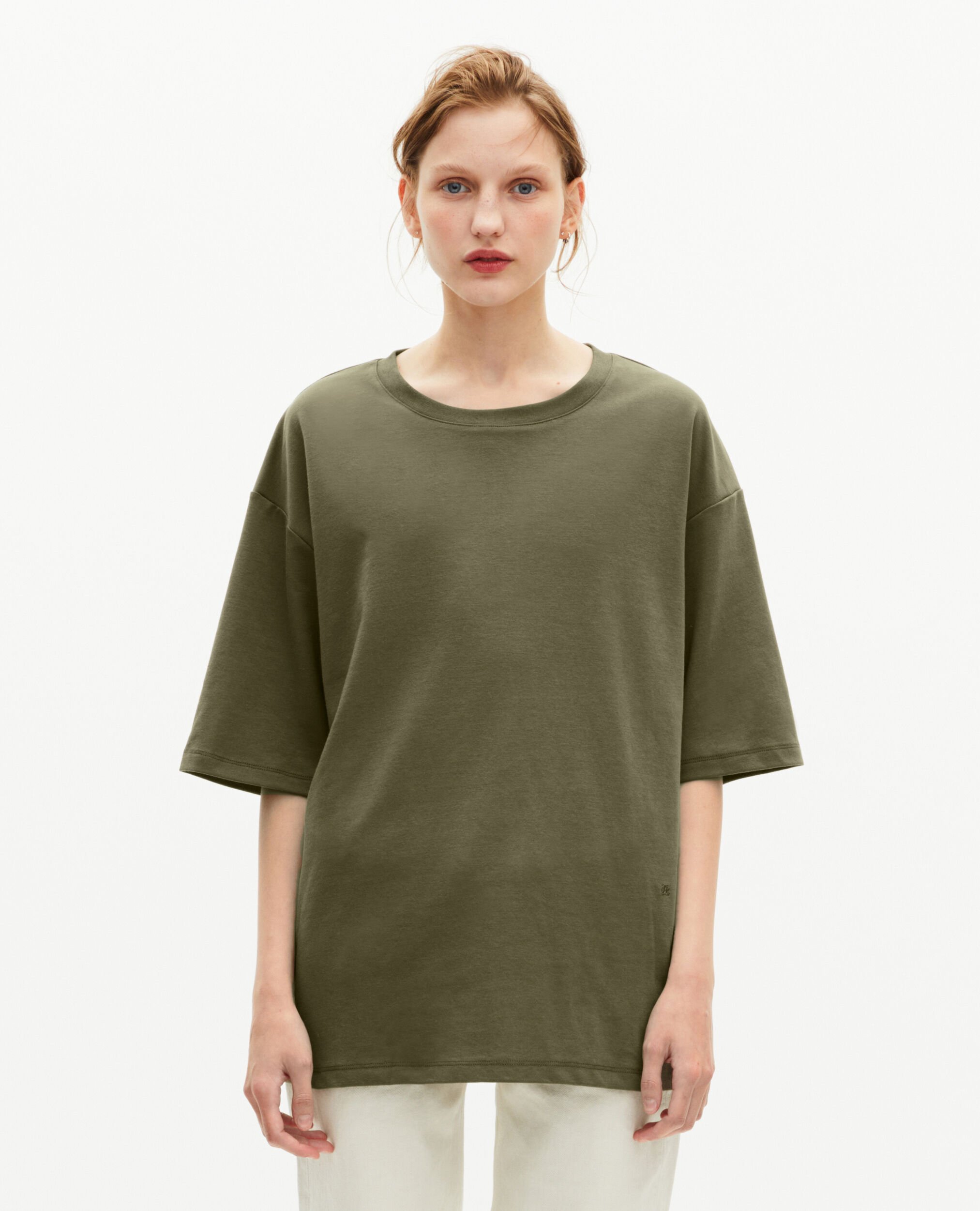 Schlichtes, khakifarbenes, locker sitzendes T-Shirt, KAKI, hi-res image number null
