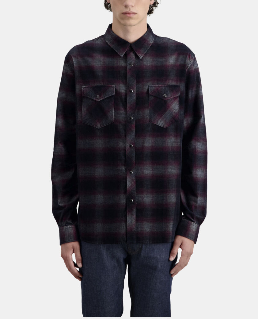 The Kooples HOMME BLACK / BURGUNDY chemise à carreaux noir et bordeaux