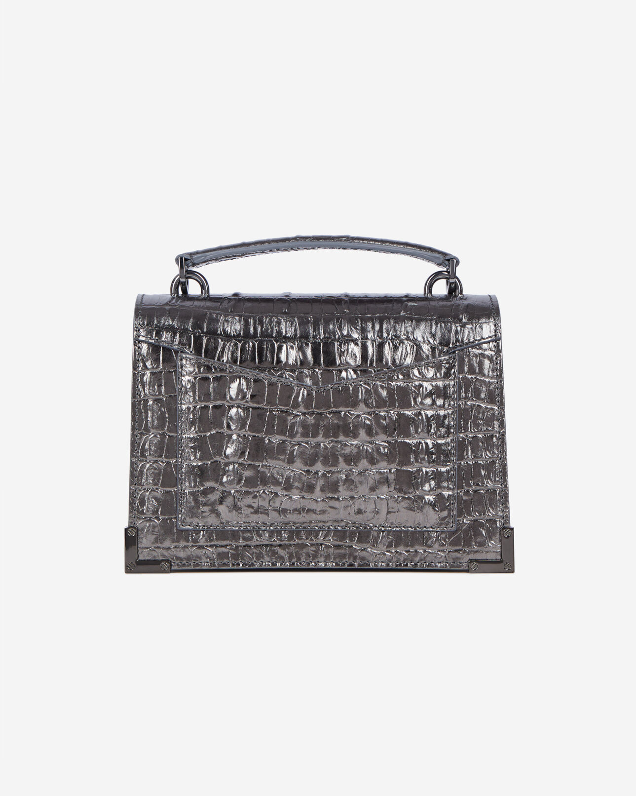 The Kooples WOMEN GUN METAL SILVER emily small bag in gunmetal crocodile-effect leather