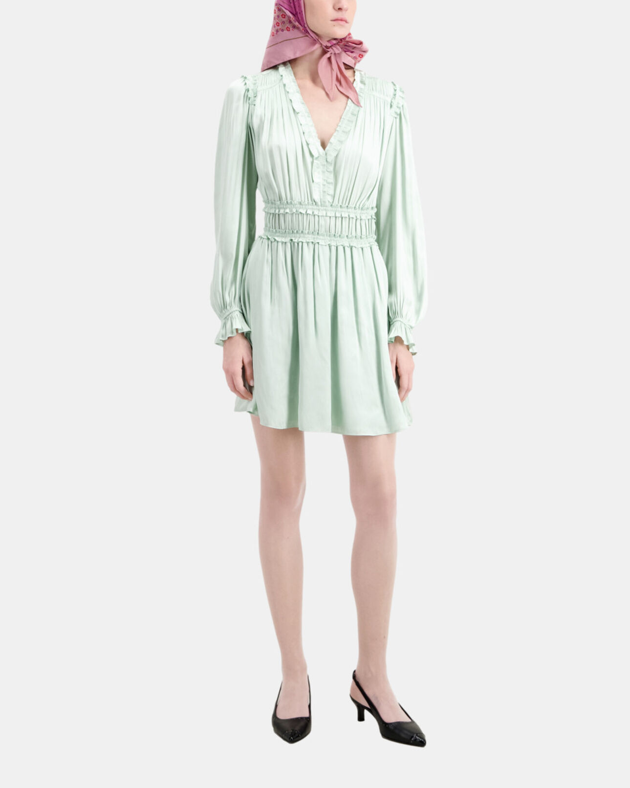 The Kooples FEMME OCEAN robe courte vert d'eau avec fronces