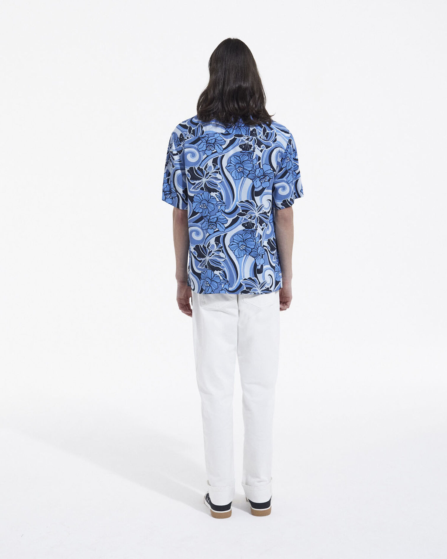 Chemise imprimée homme fluide col cubain, BLUE, hi-res image number null