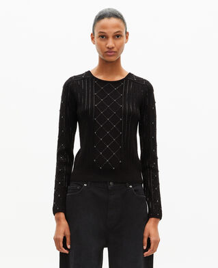 The Kooples F BLACK black rhinestone and pearl sweater