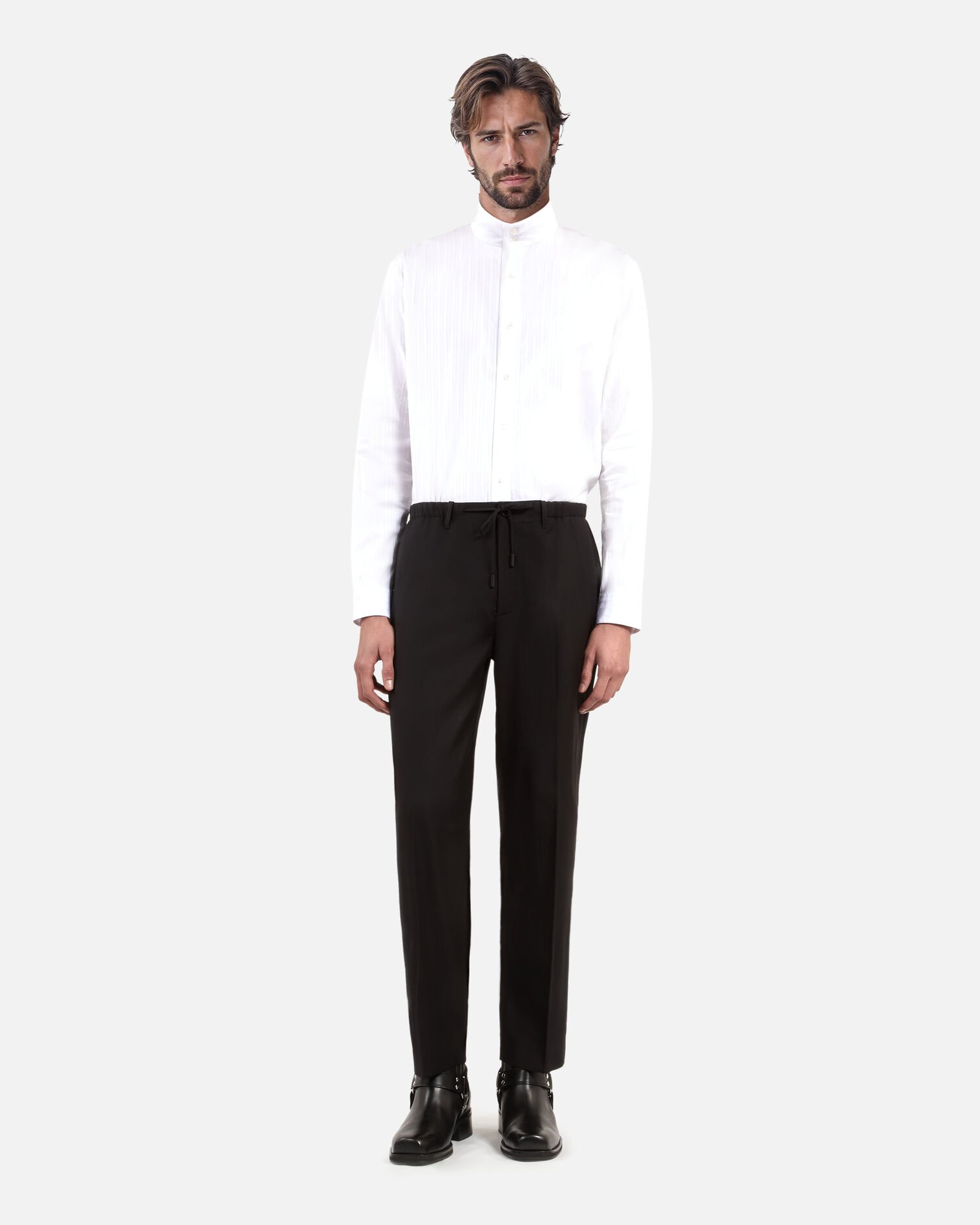 Black wool straight pants, BLACK, hi-res image number null