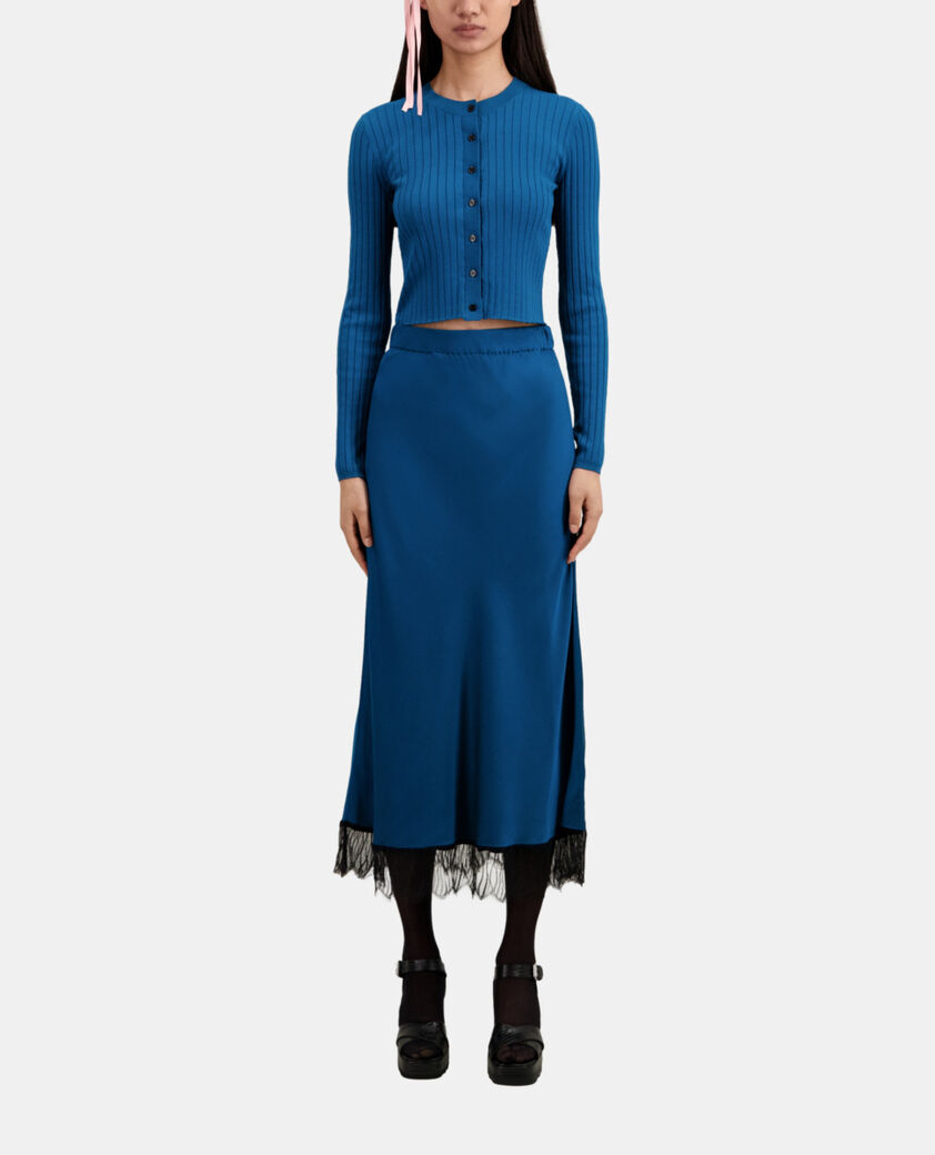 The Kooples WOMEN MEDIUM BLUE long blue skirt with lace details