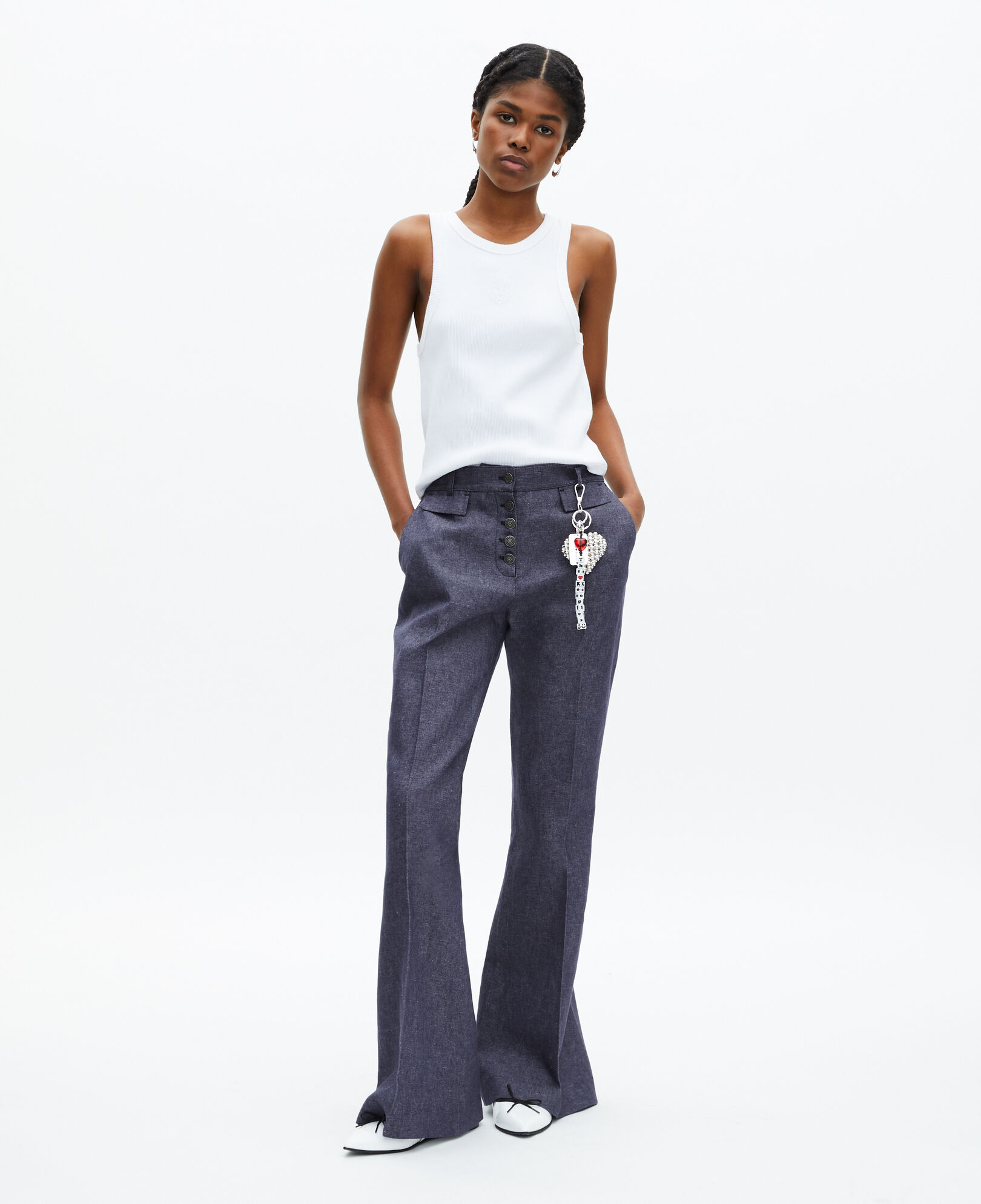 The Kooples WOMEN BLUE blue cotton and linen flared pants