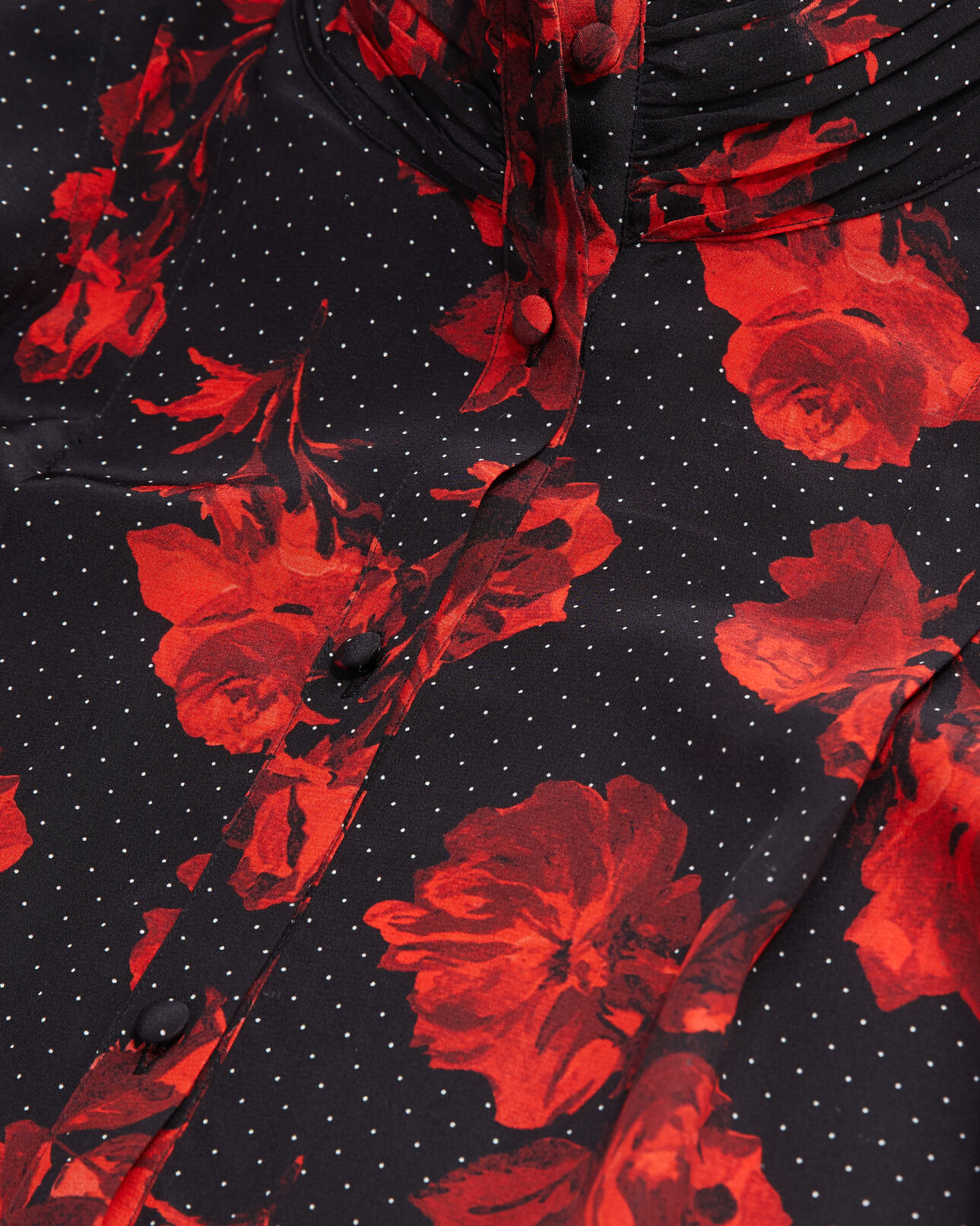 The Kooples WOMEN BLACK - RED printed silk top with pleating