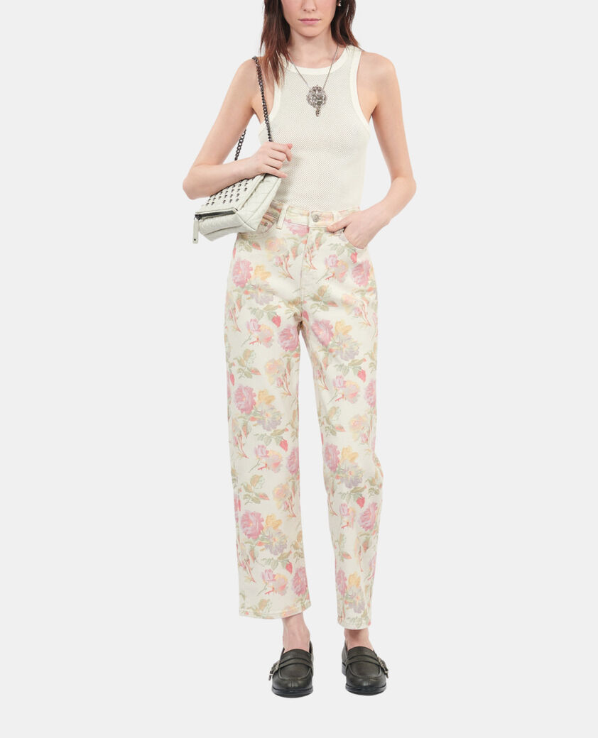 The Kooples F ECRU floral printed boyfriend jeans