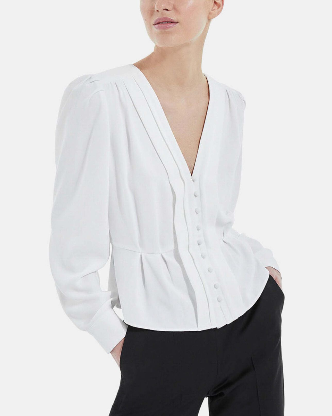 The Kooples DAMEN WHITE top krepp ecru v-ausschnitt knöpfe bezogen