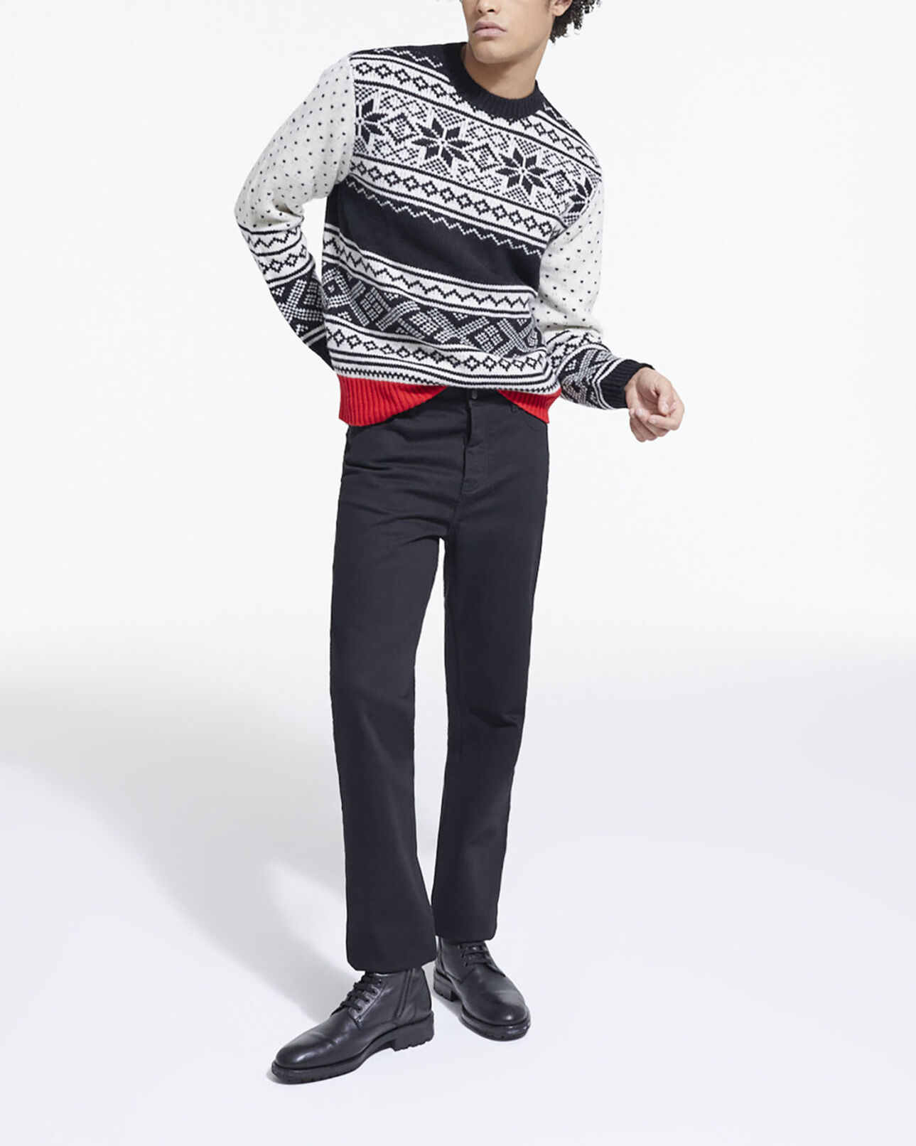 The Kooples MEN BLACK RED OFF WHITE patterned wool sweater