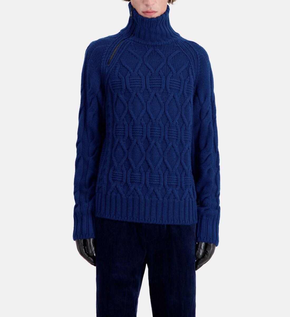 Blue cable wool sweater with zipper | The Kooples US
