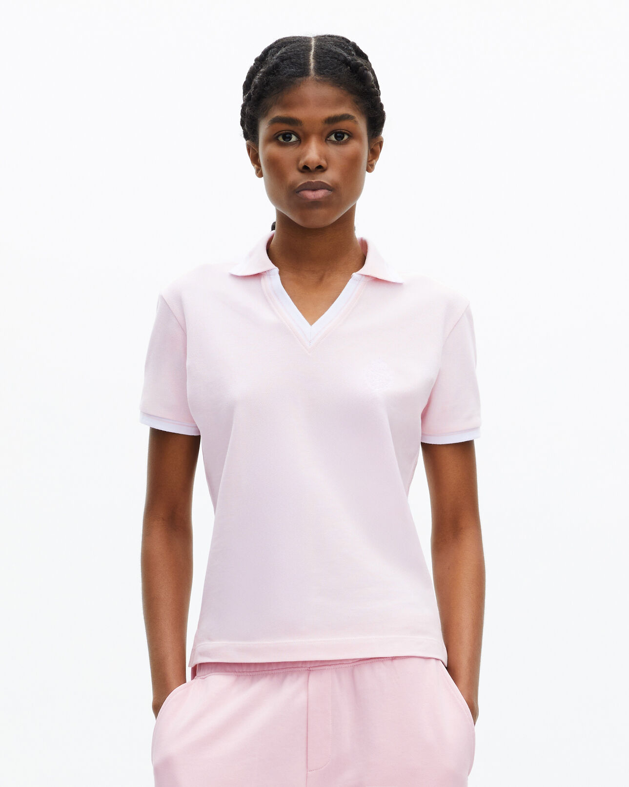 The Kooples MUJER LILA camisa polo cuello v rosa pálido