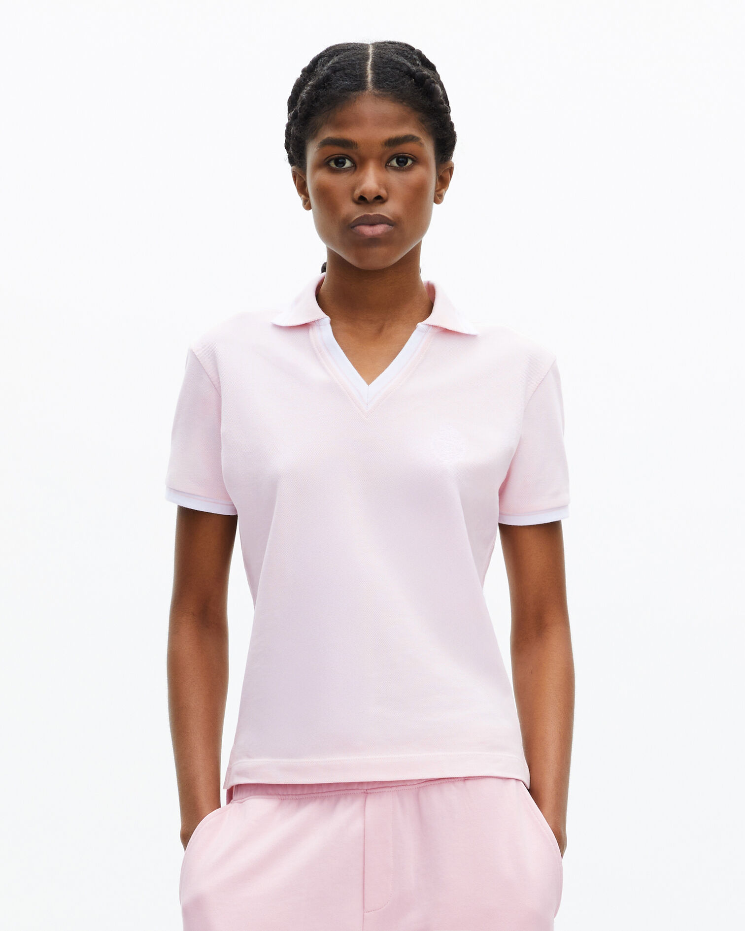 Camisa polo cuello V rosa pálido, LILA, hi-res image number null