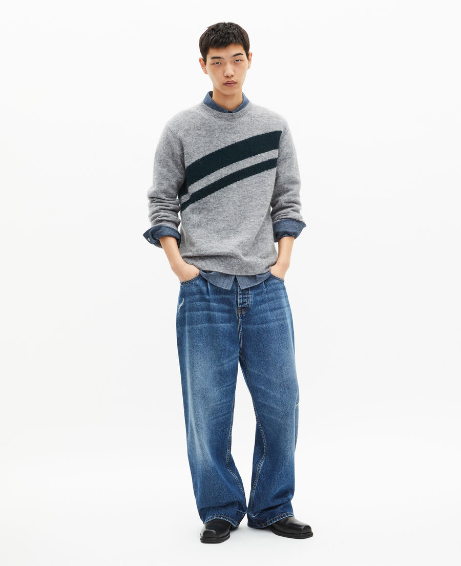 The Kooples MEN MIDDLE GREY sweater with contrasting grey stripes