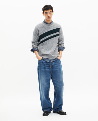 The Kooples MEN MIDDLE GREY sweater with contrasting grey stripes