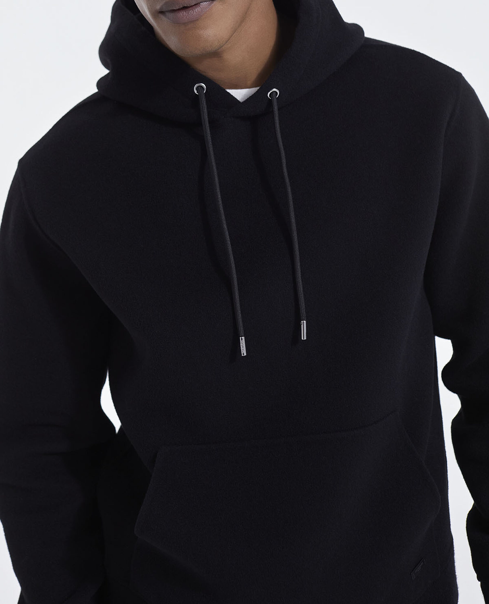 Black wool double-sided hoodie, BLACK, hi-res image number null