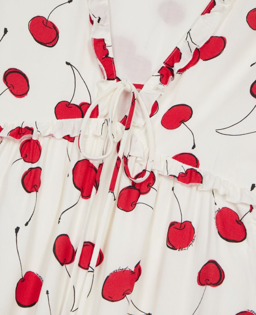 The Kooples DAMEN ECRU RED kurzes kleid mit kirschendruck