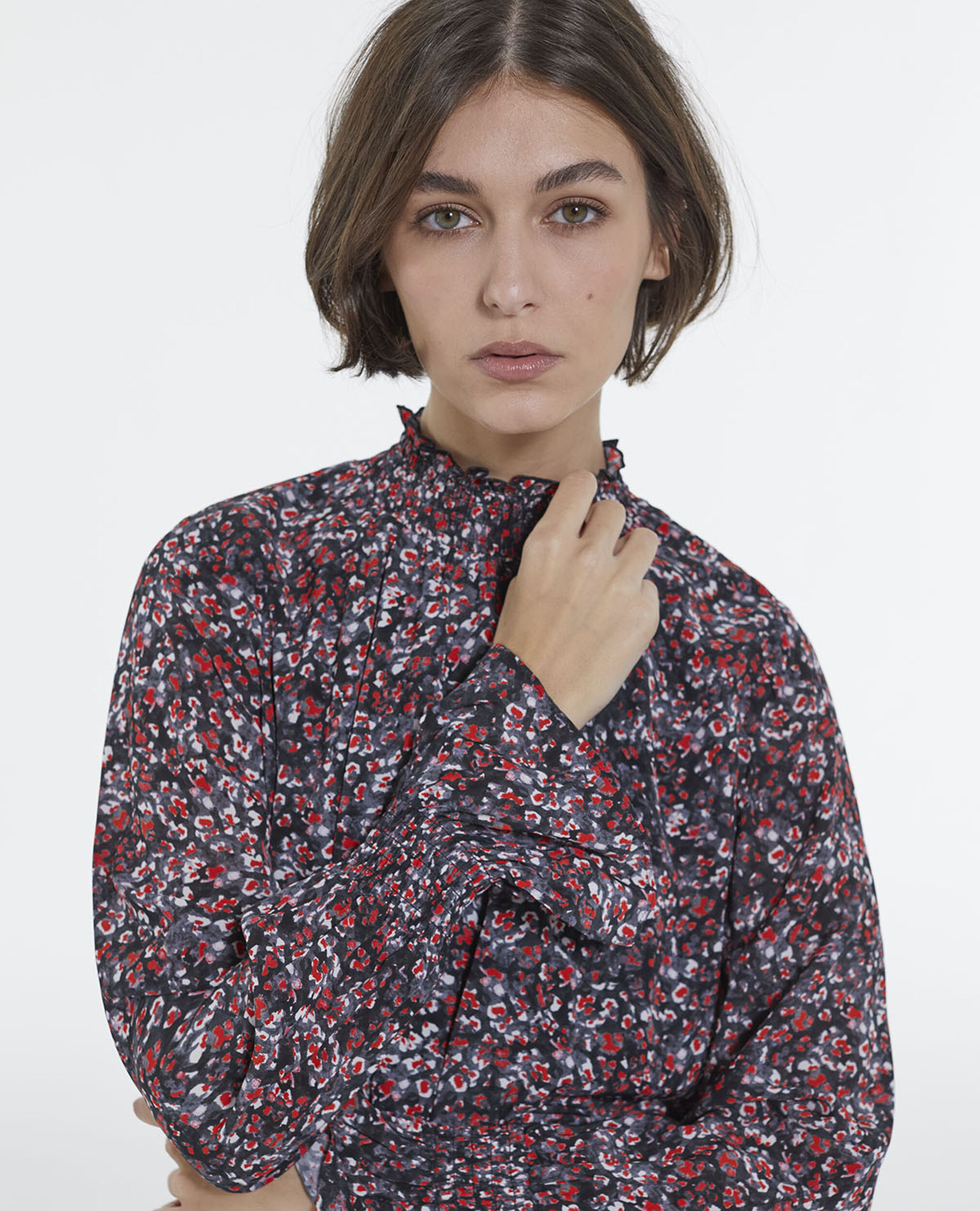Robe courte ajustée imprimé fleuri, BLACK - RED, hi-res image number null