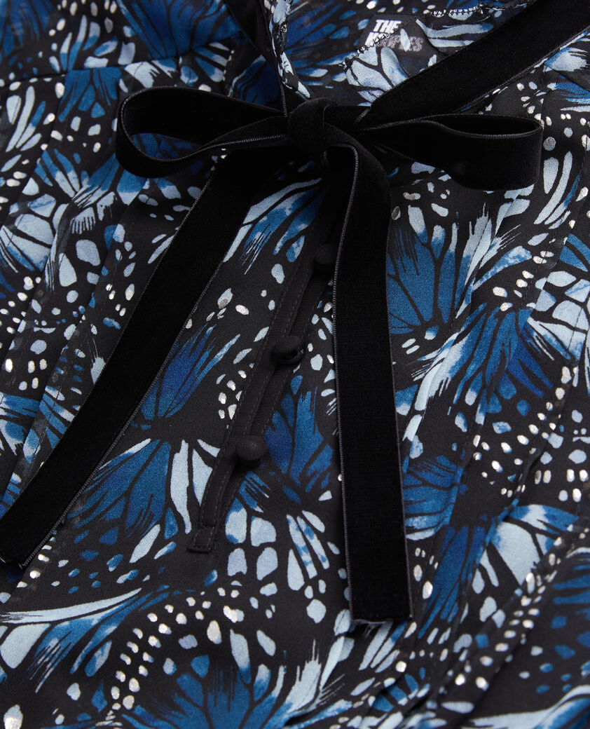 The Kooples WOMEN BLUE long printed dress with pleating