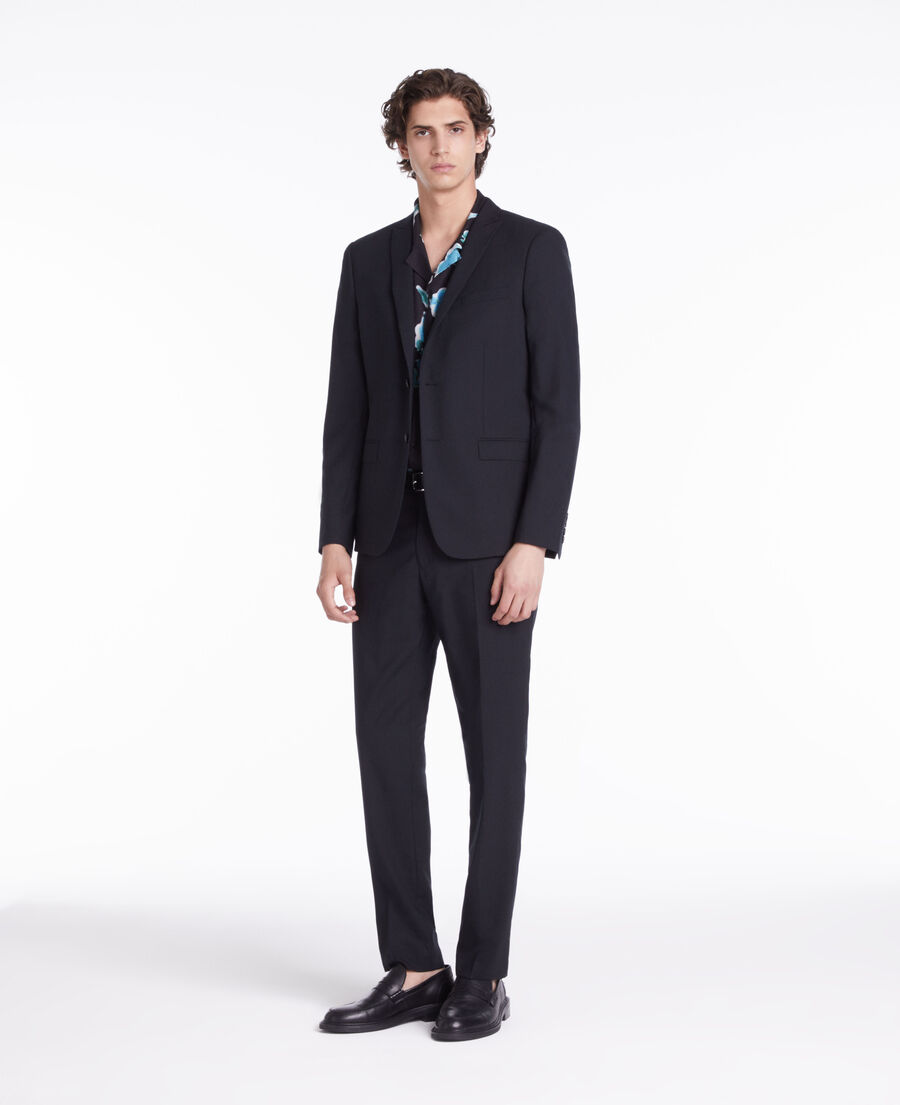 veste de costume prince galles en laine bleu marine