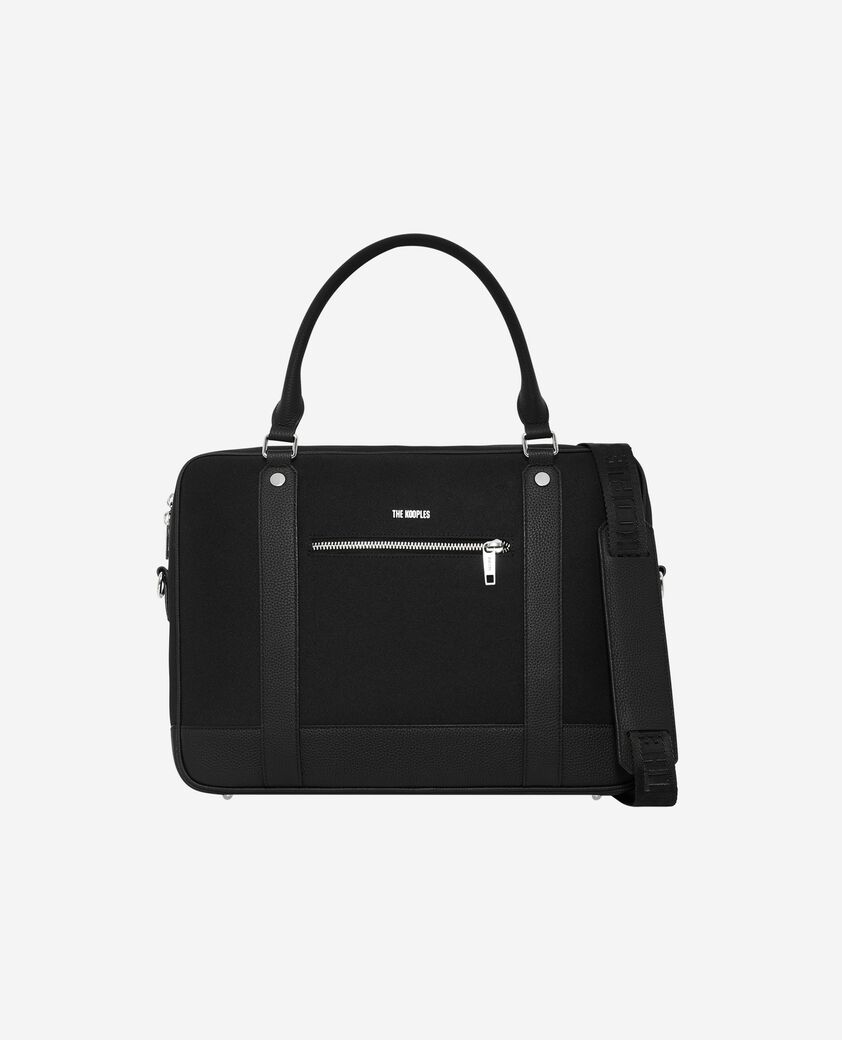 The Kooples MEN BLACK black canvas and grained leather briefcase