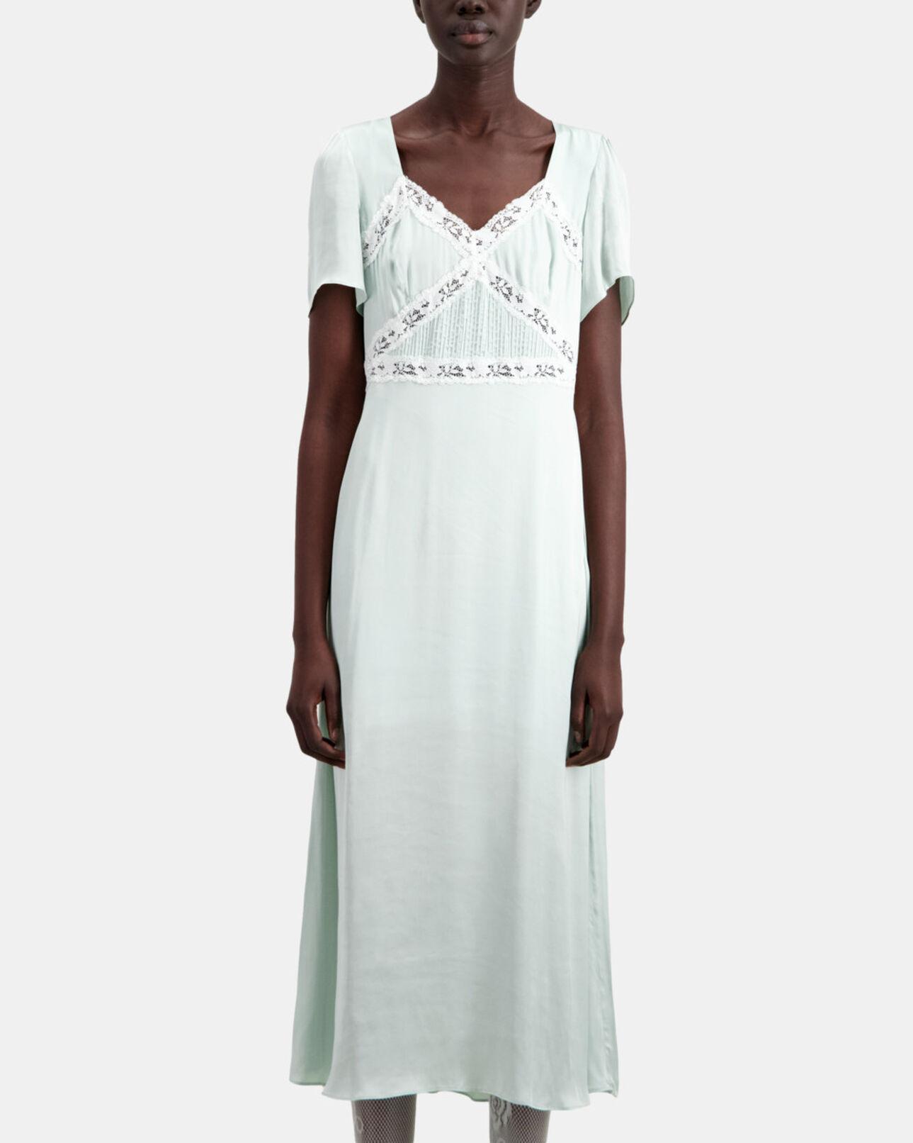 The Kooples FEMME OCEAN robe longue vert clair avec détails en dentelle