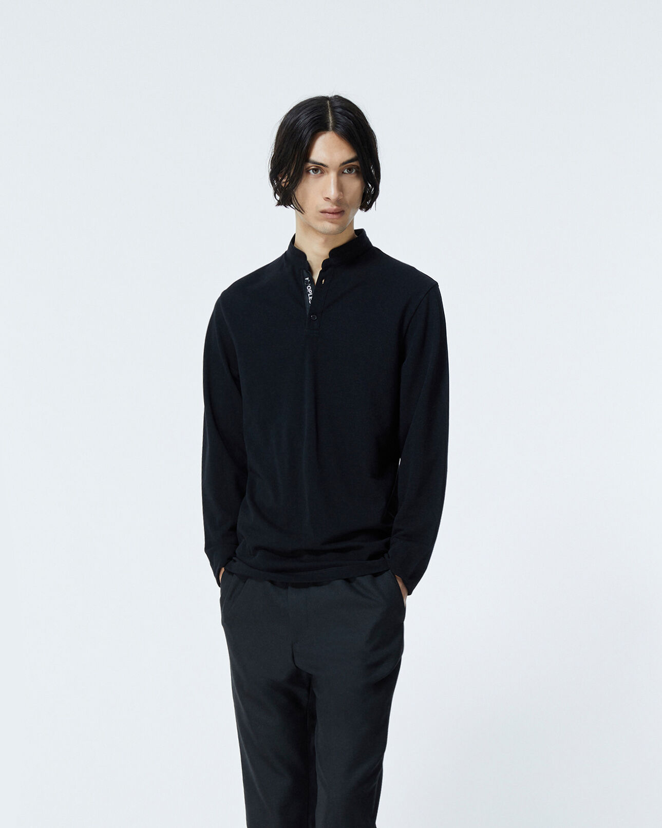 The Kooples HOMME BLACK polo noir à col officier et logo