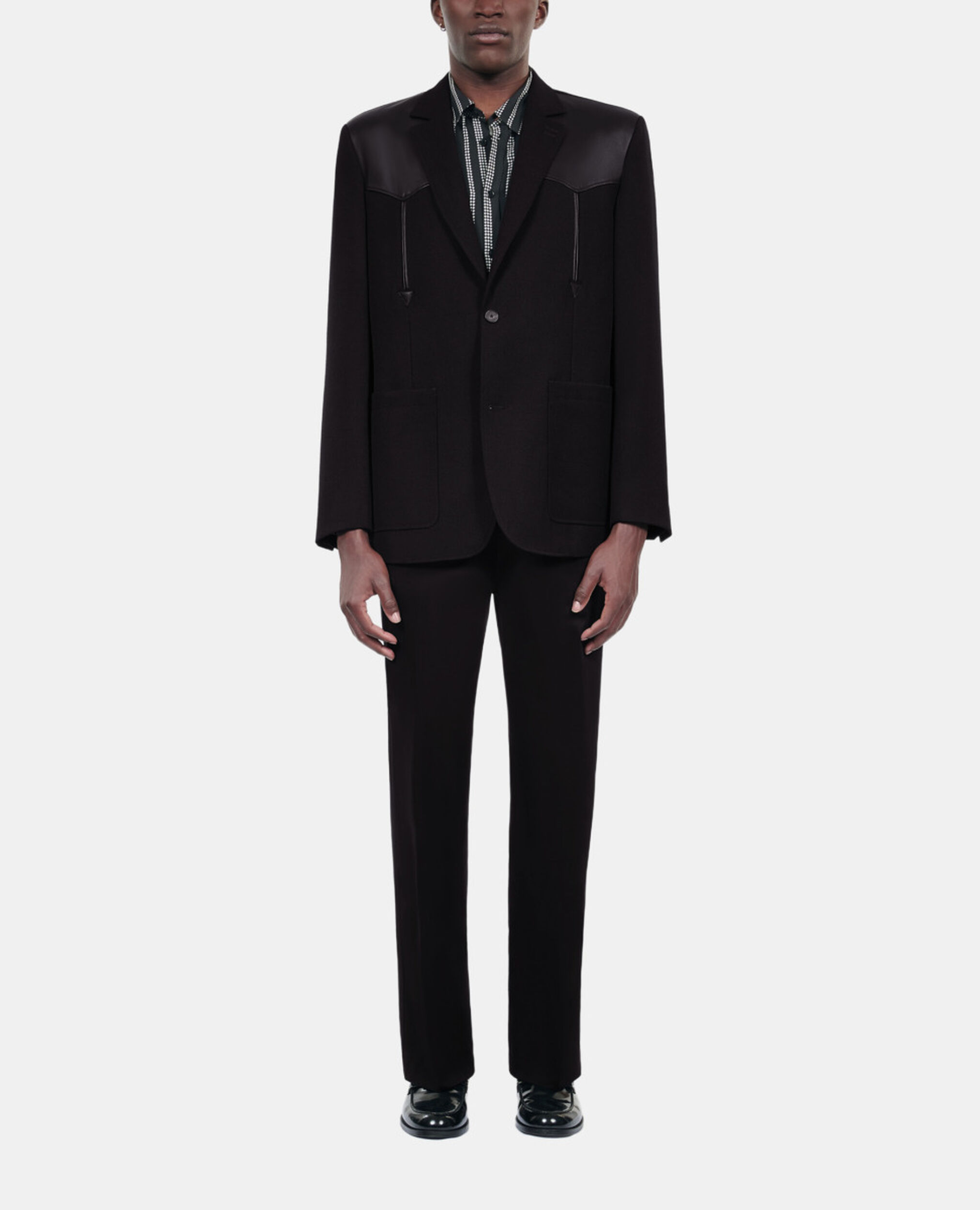 Black wool jacket with lambskin details, BLACK, hi-res image number null