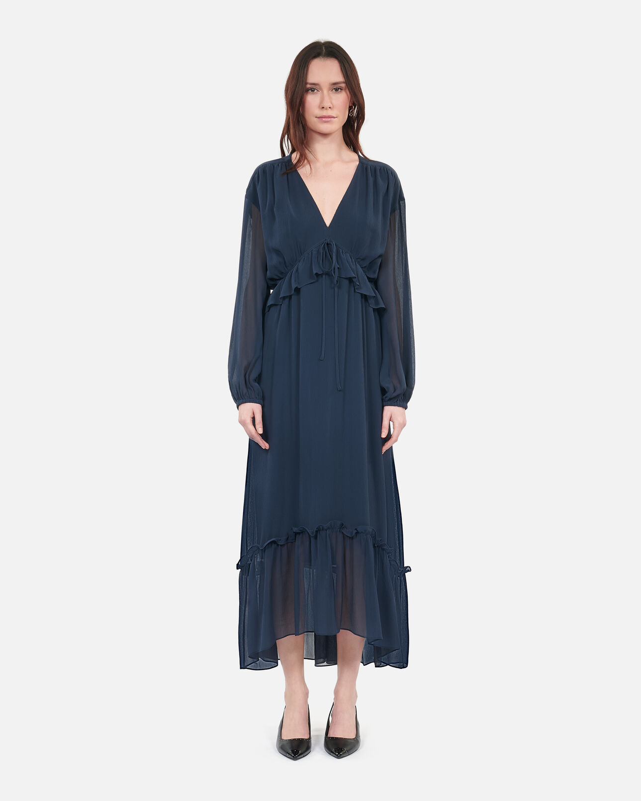 The Kooples WOMEN NAVY long navy blue silk dress