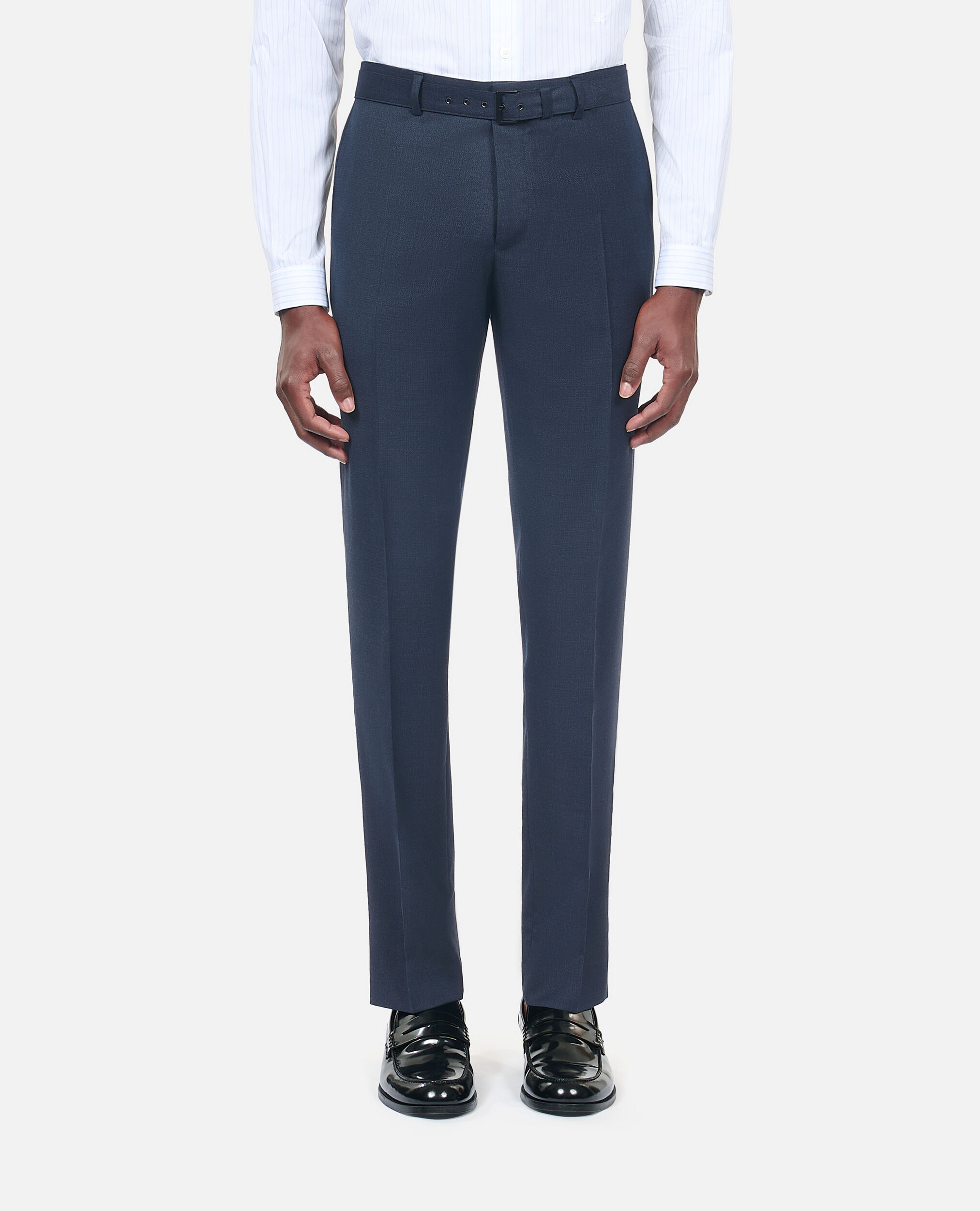 Navy blue wool suit trousers, NAVY, hi-res image number null