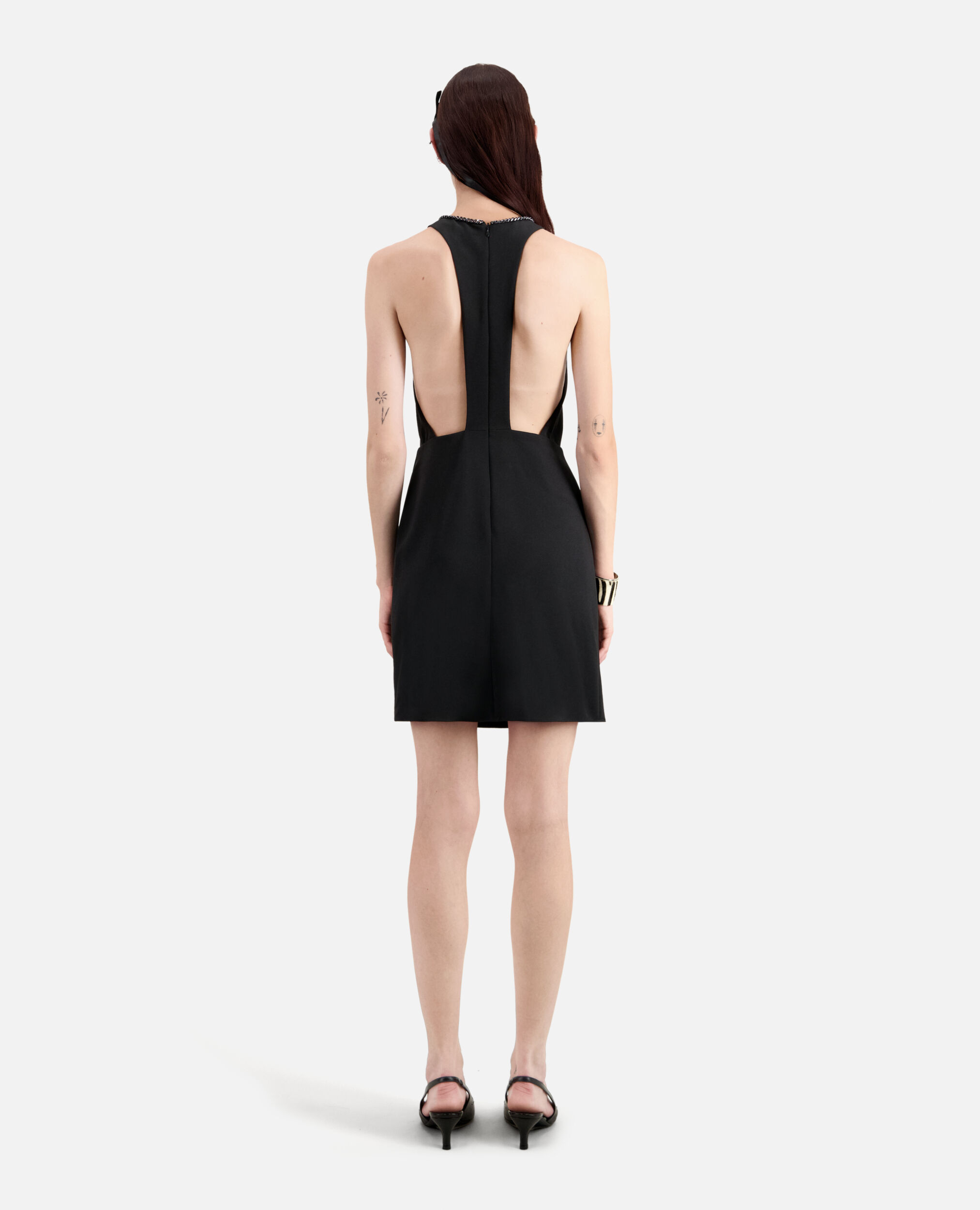 Schwarzes, kurzes Kleid aus Krepp, BLACK, hi-res image number null