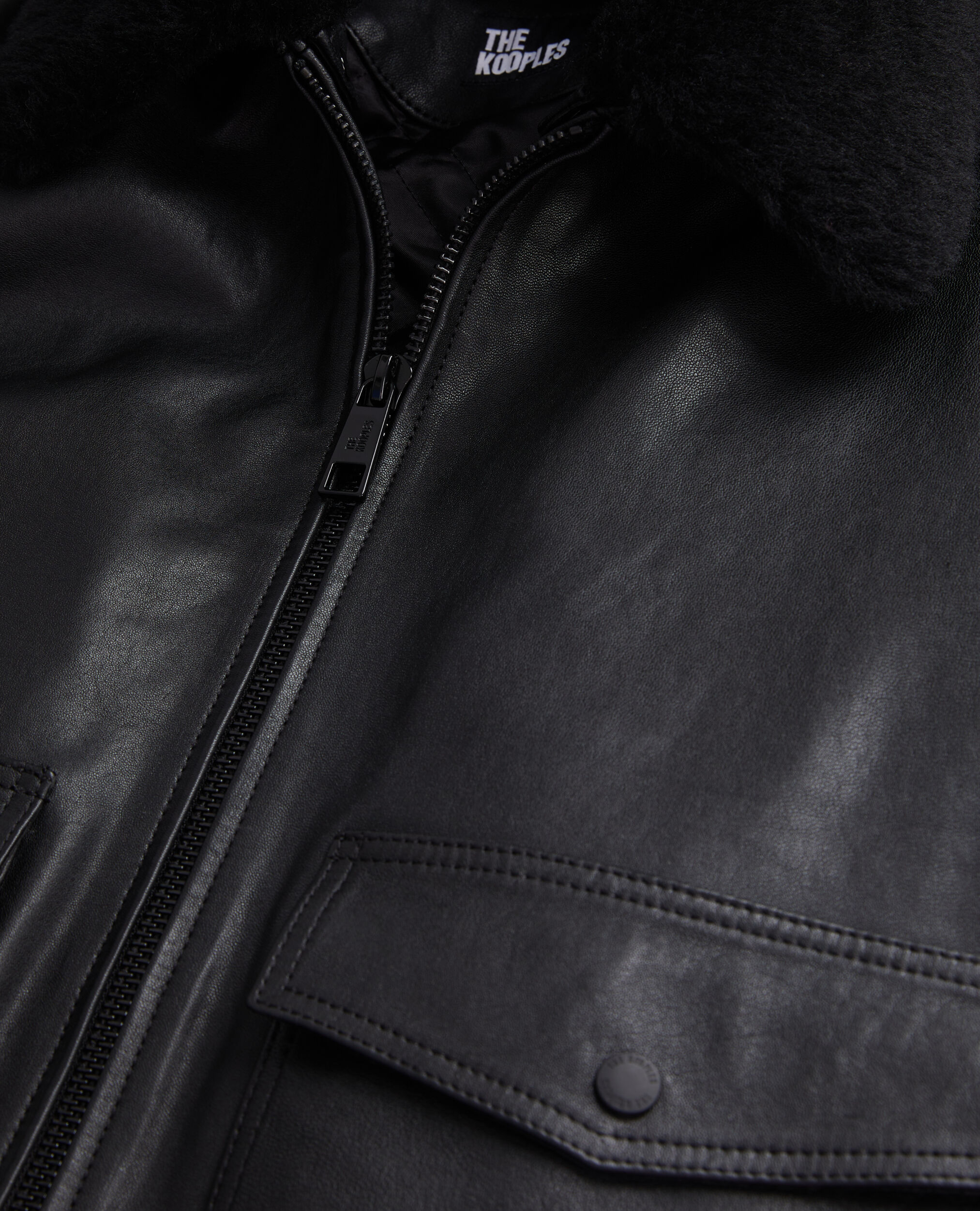 Black leather bomber jacket, BLACK, hi-res image number null