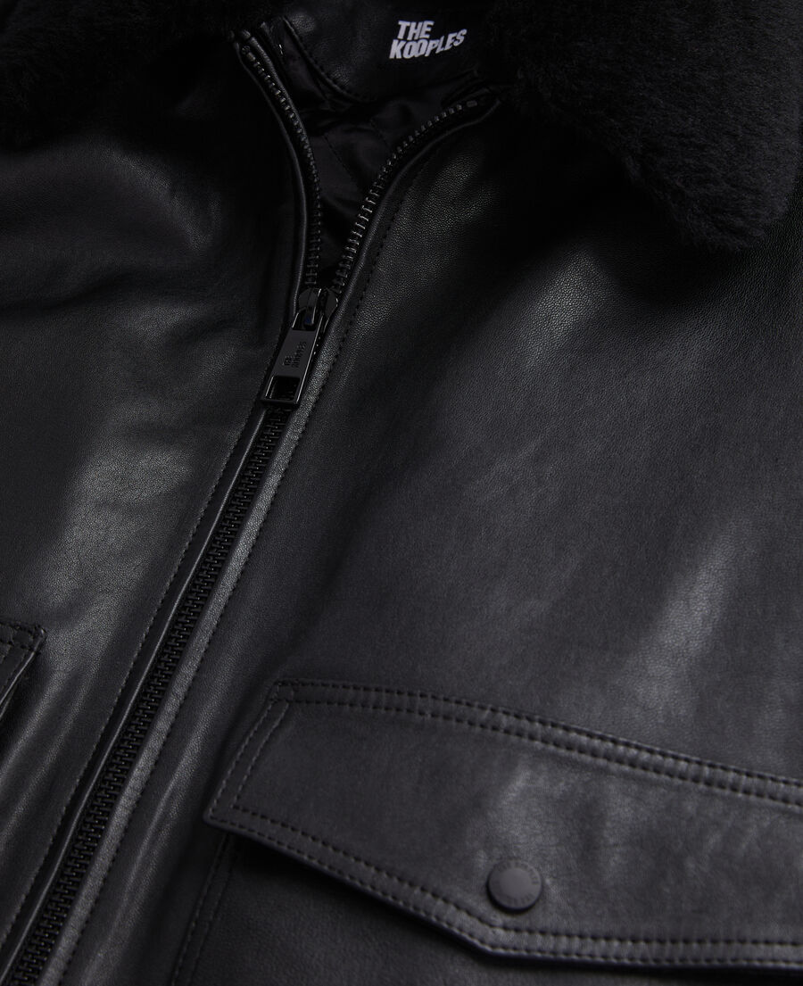 black leather bomber jacket