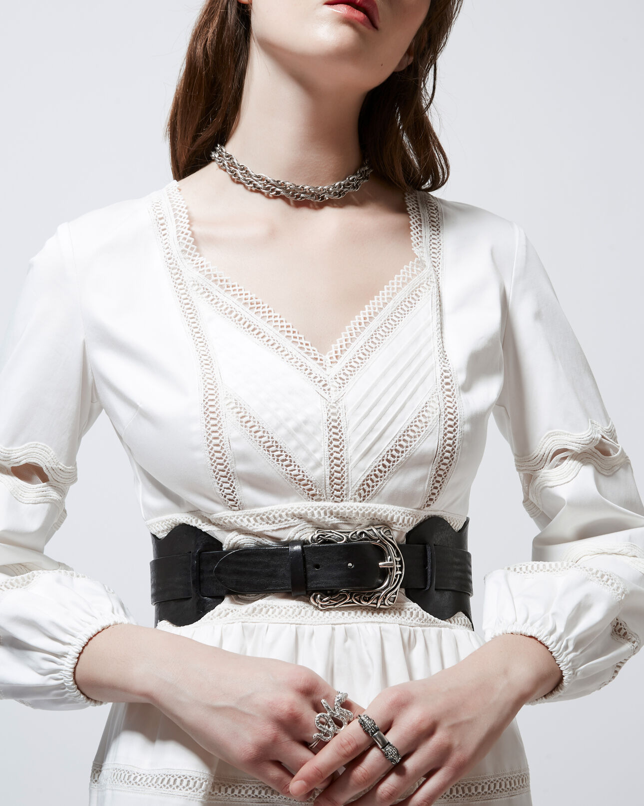 The Kooples FEMME WHITE robe patineuse blanche détails dentelle