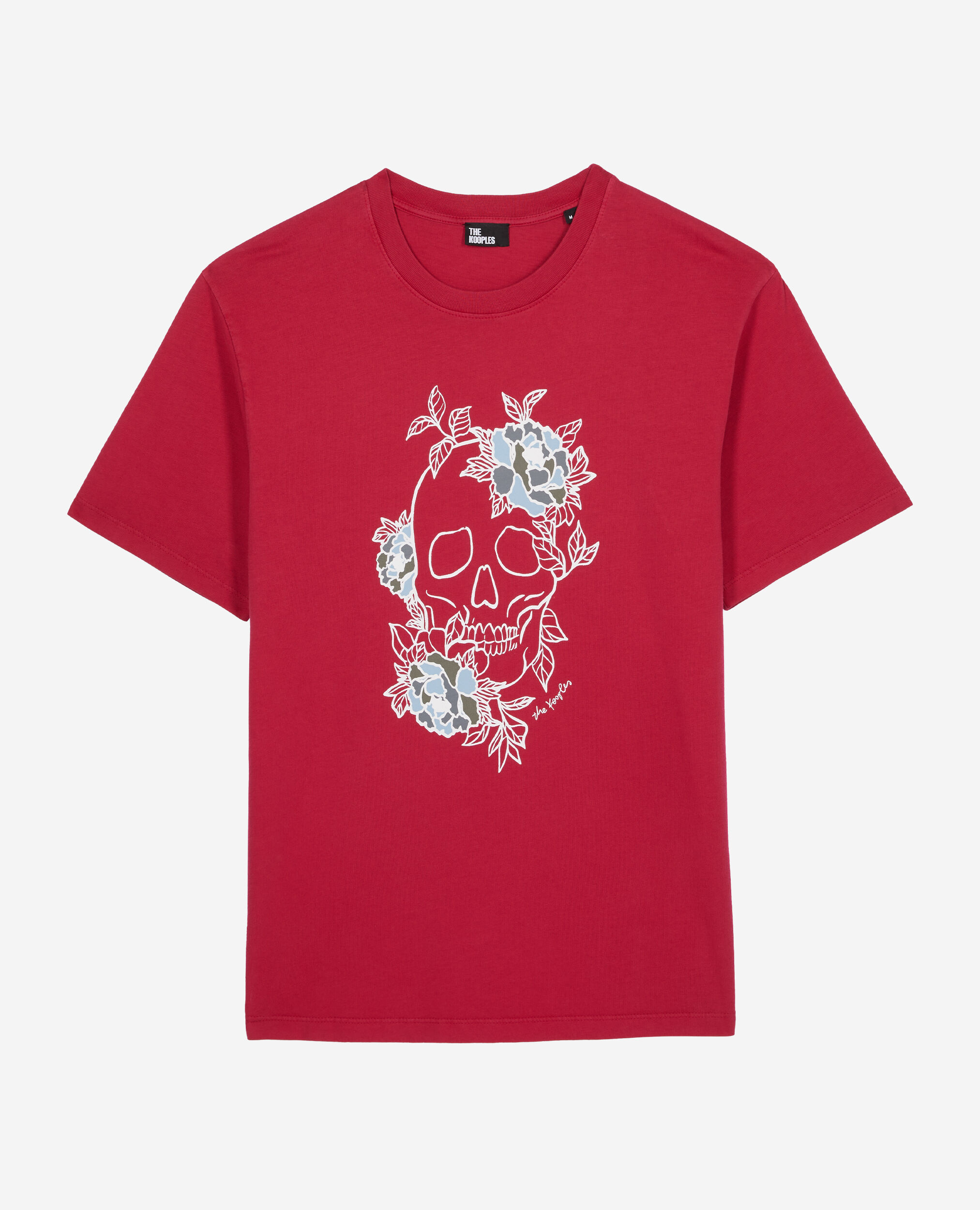 Men's red t-shirt with Flower skull serigraphy, CHERRY, hi-res image number null