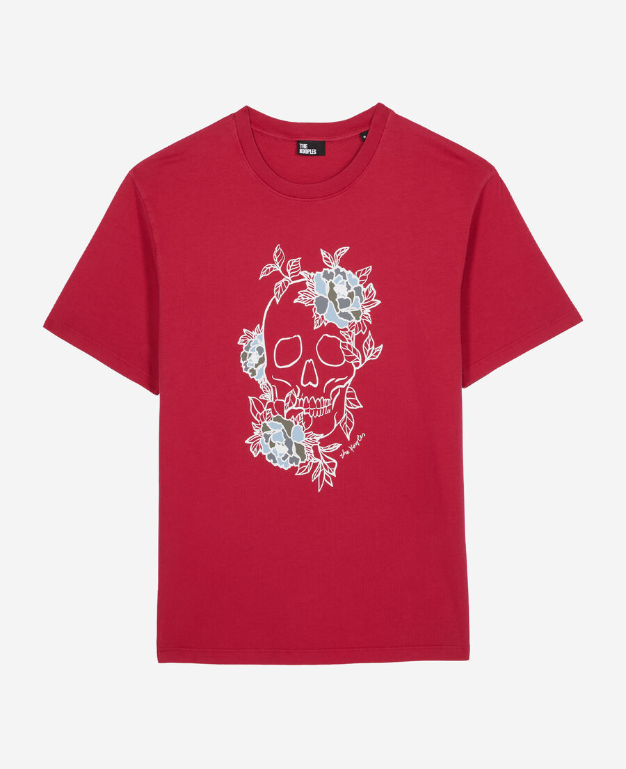 camiseta hombre roja serigrafía flower skull