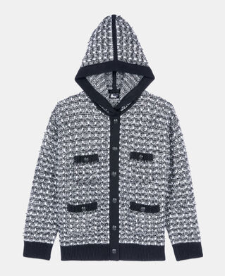 The Kooples WOMEN BLACK / WHITE black and white tweed hooded cardigan