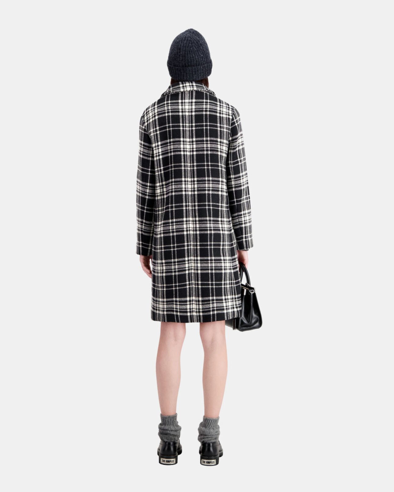 The Kooples FEMME BLACK WHITE manteau long à carreaux en laine mélangée