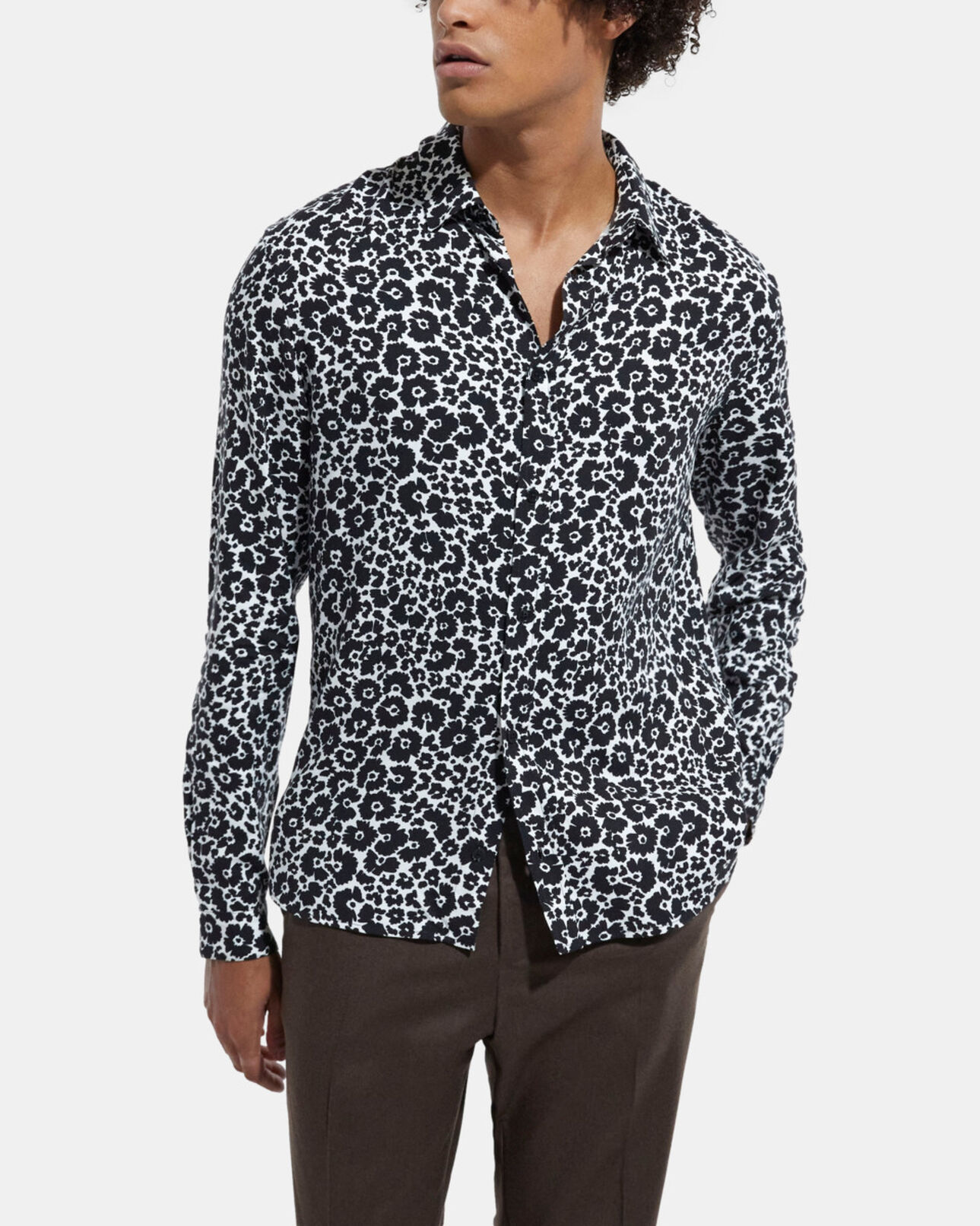 The Kooples MEN BLACK WHITE floral shirt with classic collar