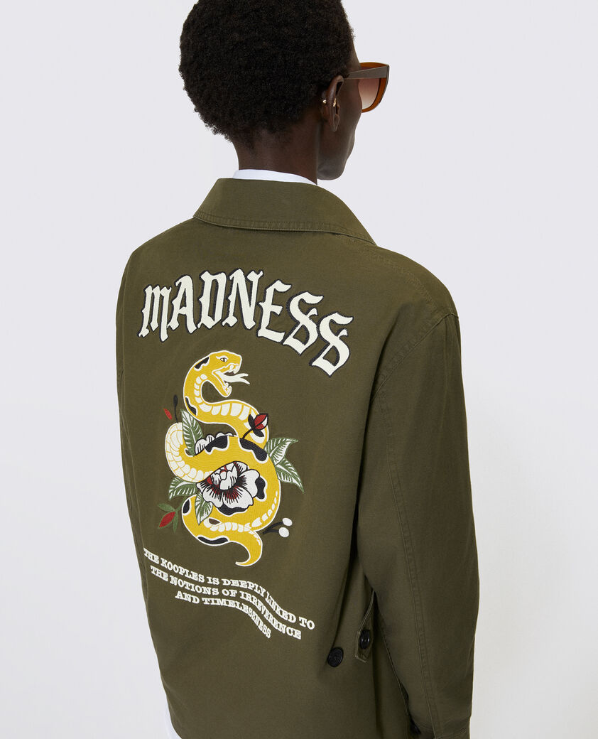 The Kooples WOMEN KAKI embroidered back jacket in khaki cotton