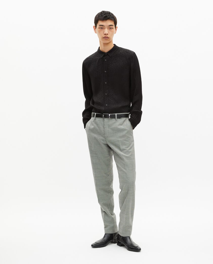 The Kooples HOMME BLACK GREY pantalon de costume ajusté en pied de poule noir et blanc
