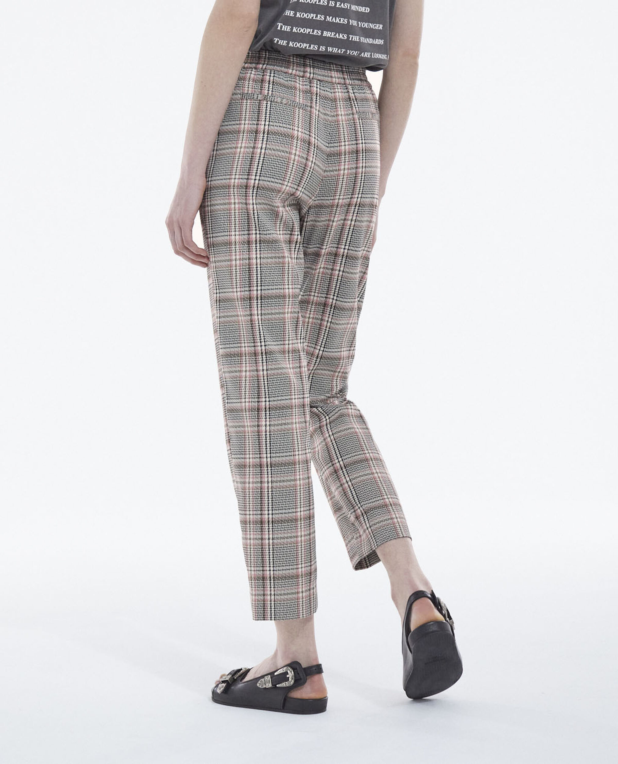 Pink and black checked flowing printed pants, PINK, hi-res image number null