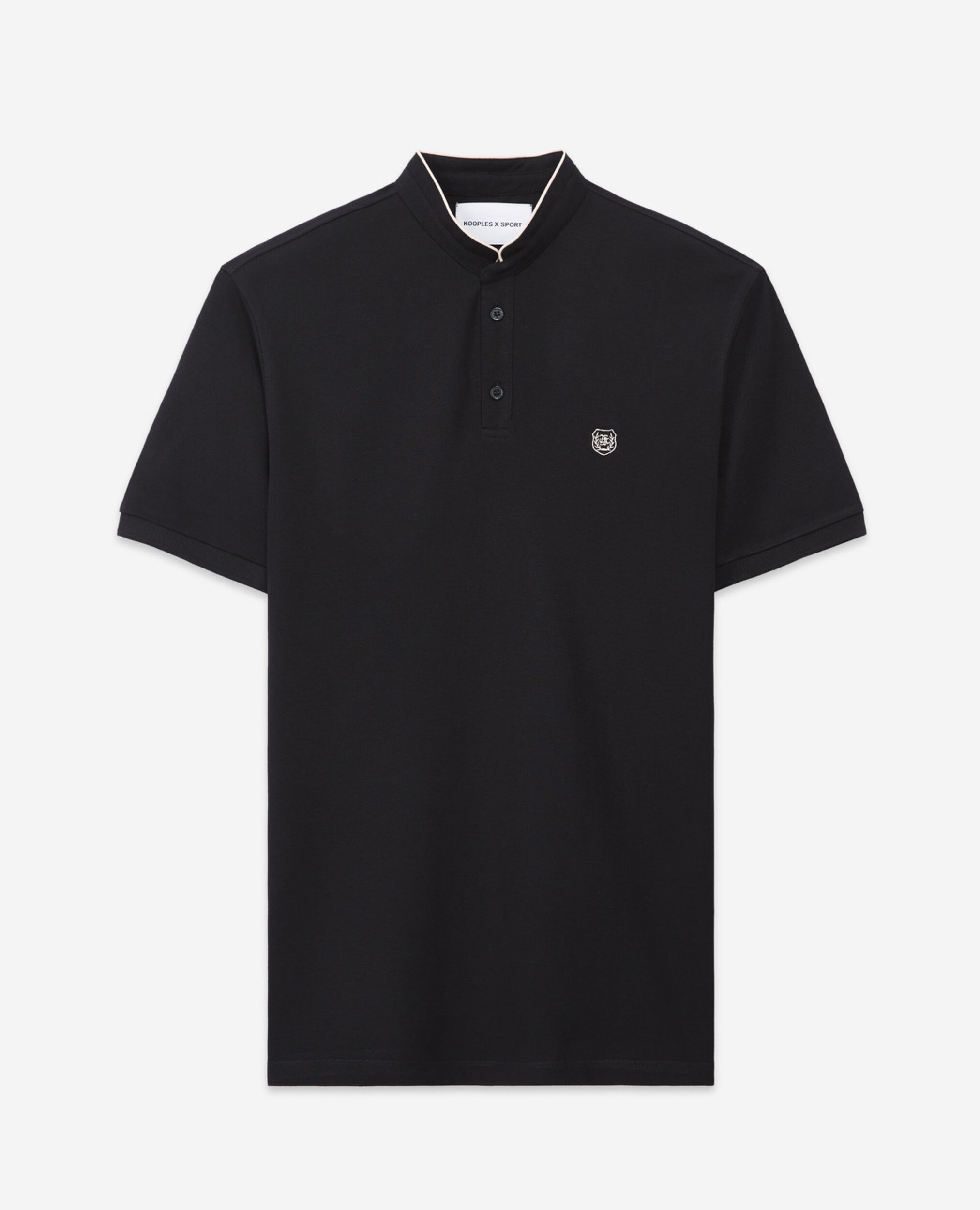 Black jersey polo shirt with officer collar, BLACK / PINK CORAIL, hi-res image number null