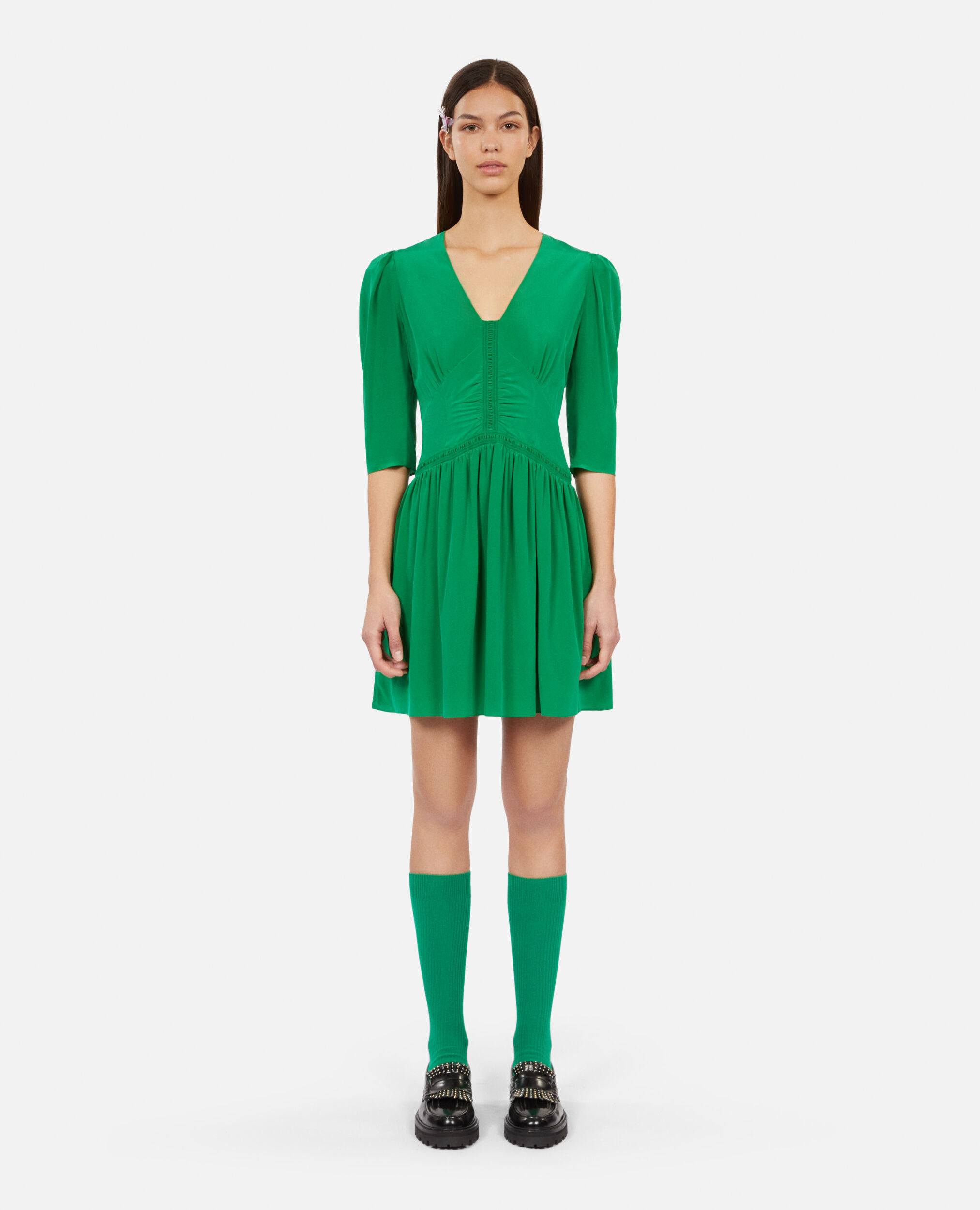 Kurzes grünes Kleid mit Raffungen, GREEN, hi-res image number null