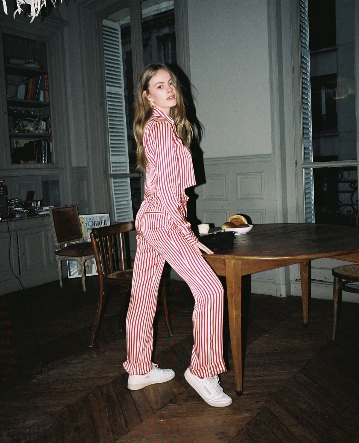 Red striped top pants outfit