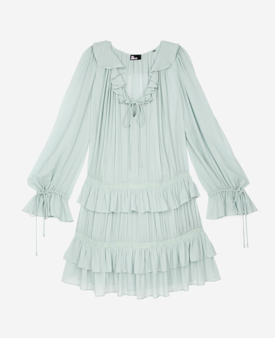 The Kooples WOMEN BLUE/GREEN short dress with blue ruffles
