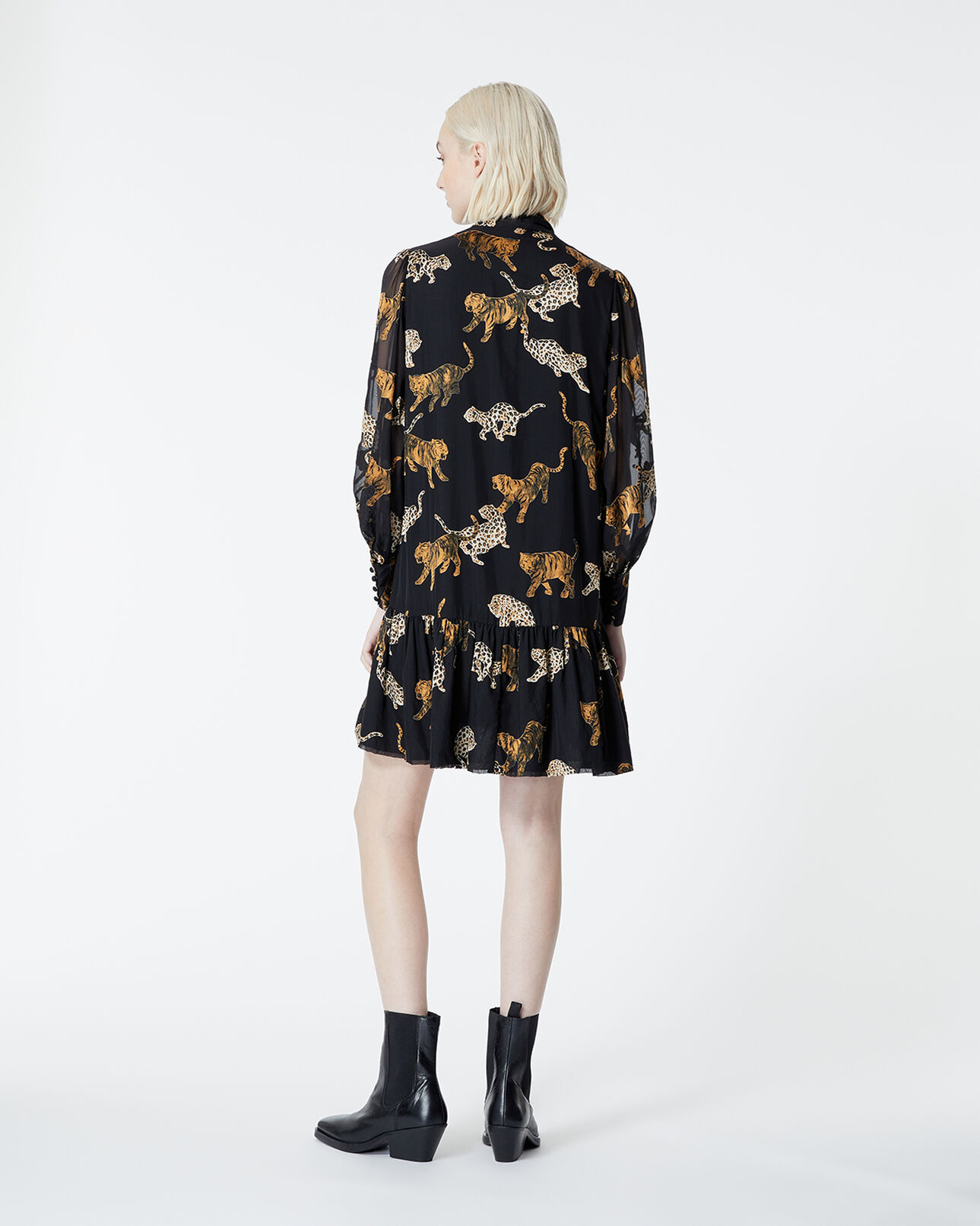 The Kooples WOMEN BROWN short black dress with leopard print