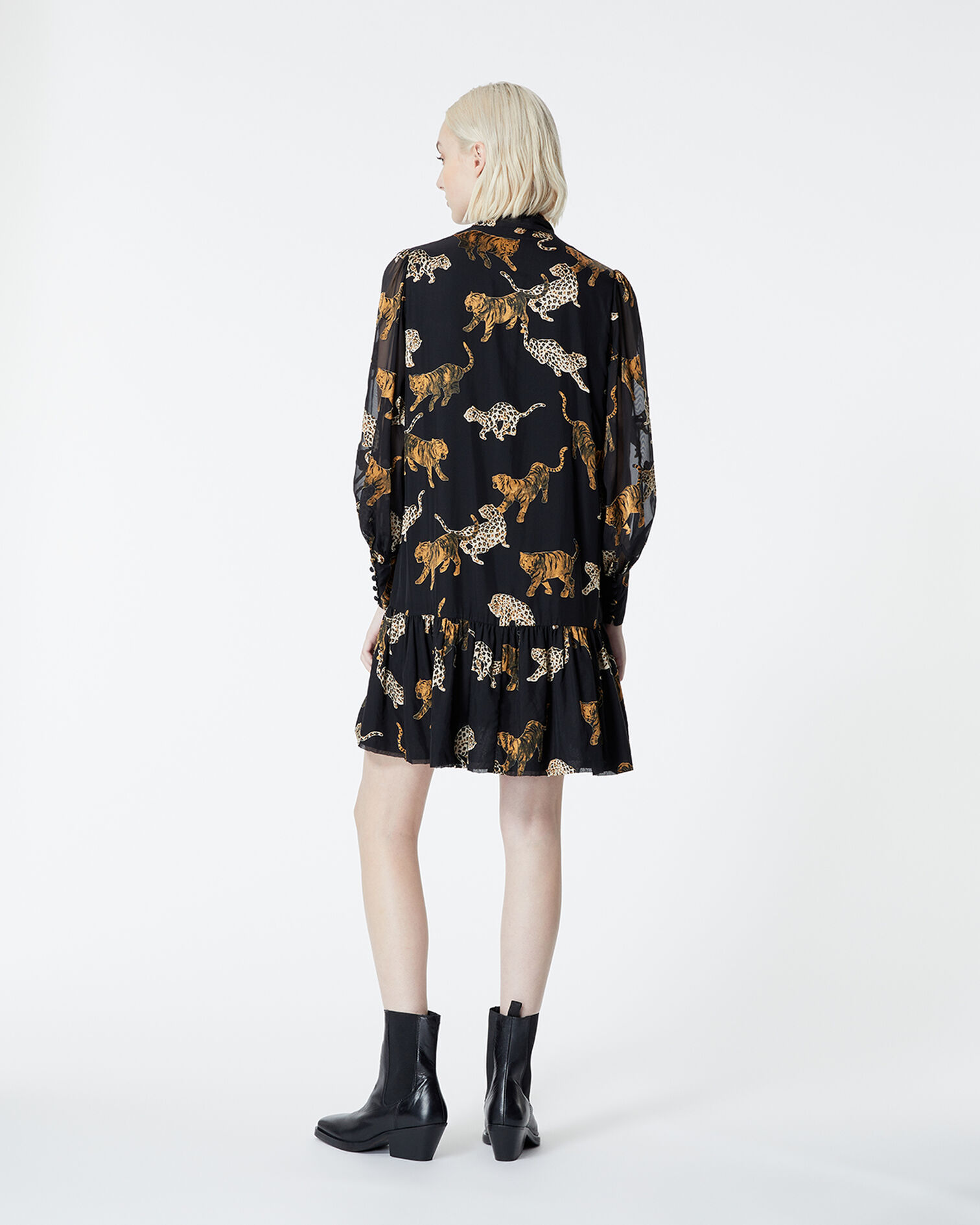 Short black dress with leopard print, BROWN, hi-res image number null