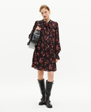 The Kooples F BLACK - RED rose print short dress in burgundy silk blend